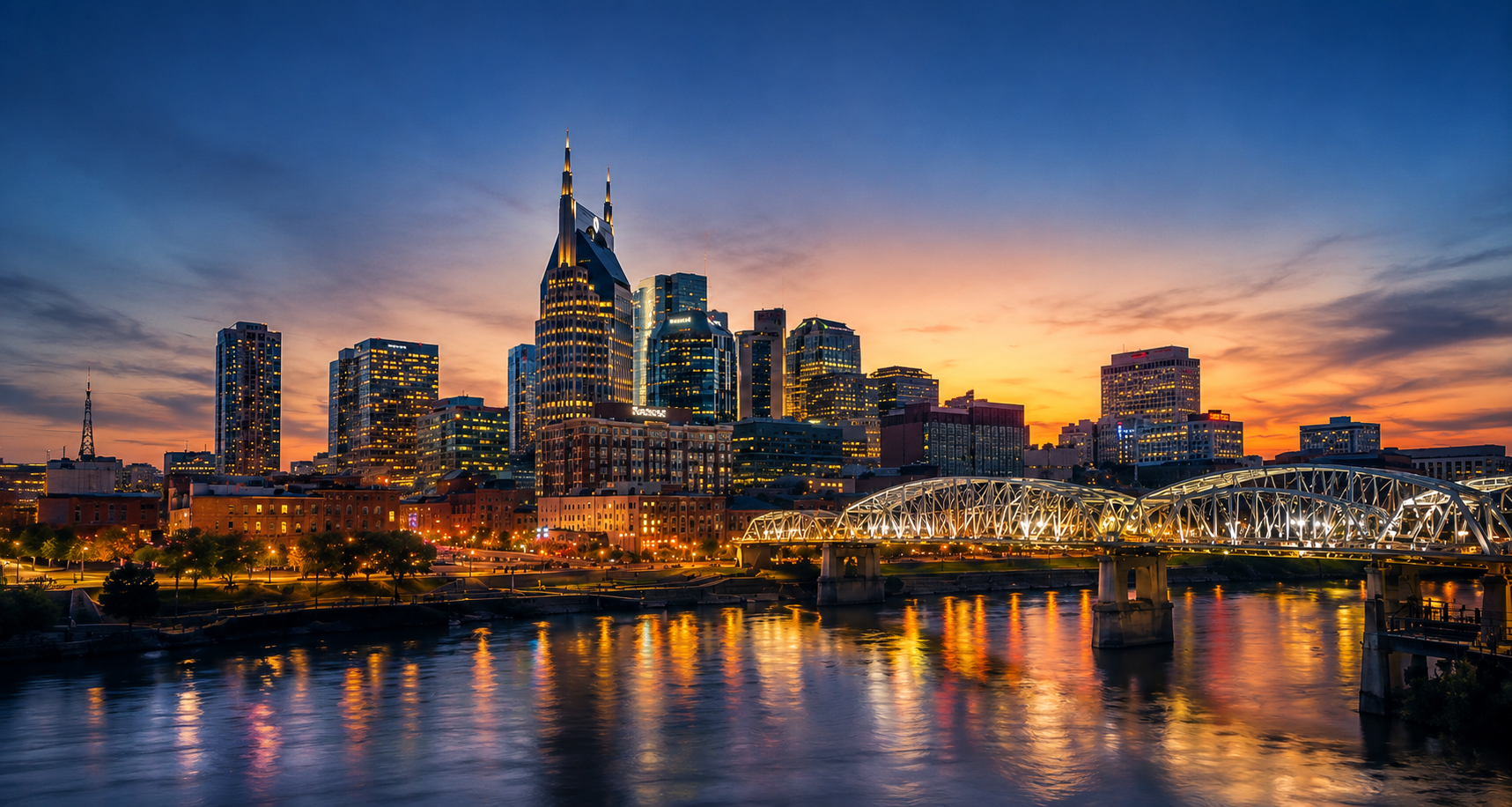 Nashville skyline at dusk — Stubble Private Pilot